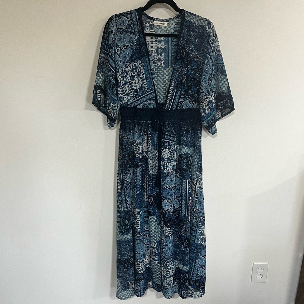 Paparazzi Semi Sheer Crochet Fringe Kimono Duster